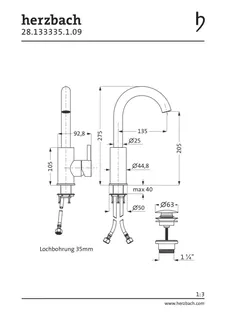 DEEP iX Waschtisch-Einlochbatterie L-Size Griff seitl. mit Ablauf Edelstahl – Bild 2