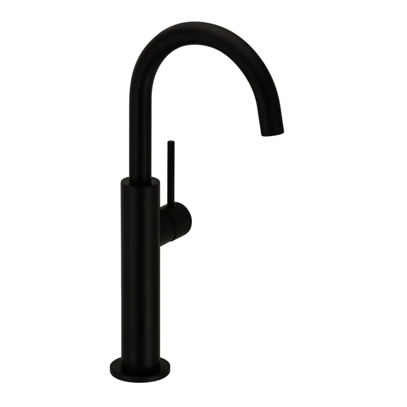 DEEP BLACK Waschtisch-Einlochbat. Slim L-Size Schaft Griff seitl. o. Abl. Schwarz matt