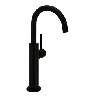 DEEP BLACK Waschtisch-Einlochbat. Slim L-Size Schaft Griff seitl. o. Abl. Schwarz matt