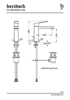 NEO CASTELL Waschtisch-Einlochbatterie M-Size mit Ablauf Chrom – Bild 2