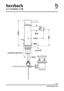 DESIGN iX Bidet-Einlochbatterie mit Ablauf Edelstahl – Bild 2