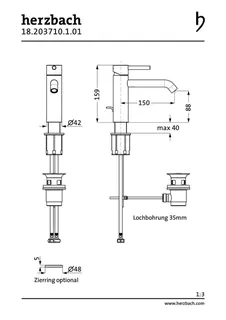 DEEP Waschtisch-Einlochbatterie M-Size 150mm mit Ablauf Chrom – Bild 2