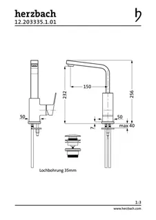 NEO CASTELL Waschtisch-Einlochbatterie L-Size Griff seitl. mit Ablauf Chrom – Bild 2