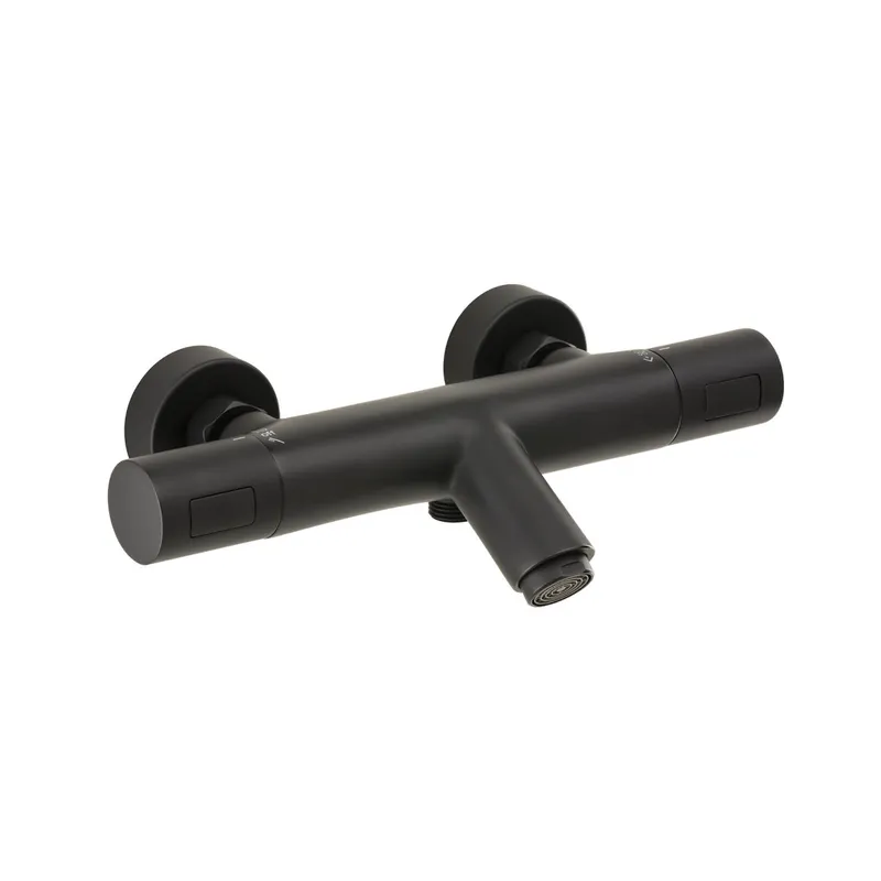 LIVING Thermostat-Wannenbatterie Aufputz rund Schwarz matt
