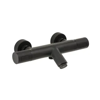 LIVING Thermostat-Wannenbatterie Aufputz rund Schwarz matt