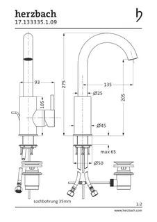 DESIGN iX Waschtisch-Einlochbatterie L-Size Griff seitl. mit Ablauf Edelstahl – Bild 2