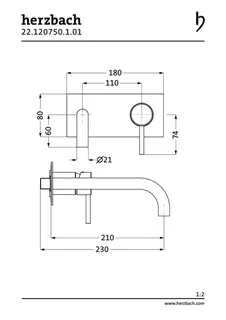 NANO Waschtisch-Wandbatterie Farbset 210mm 1 Blende Chrom – Bild 2