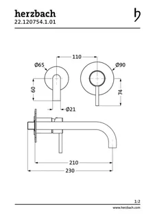 NANO Waschtisch-Wandbatterie Farbset 210mm 2 Blenden Chrom – Bild 2