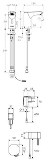 SCHELL Waschtisch-Arm. XERIS E HD-M, Elektron. Mischwasser, UP-Netzteil, small, chrom – Bild 2