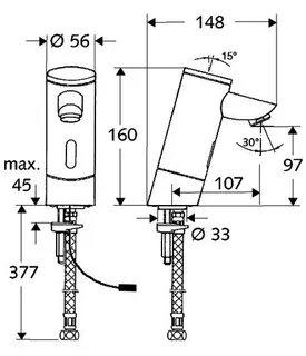SCHELL Waschtisch-Arm. PURIS E HD-K, Elektron. Kaltwasser, Steckernetzteil, chrom – Bild 4