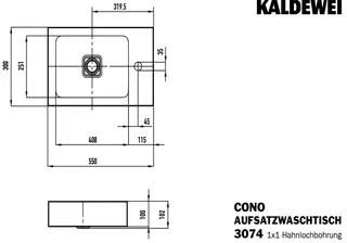 Kaldewei WB CONO AUFSATZ-HANDWASCHTISCH Mod. 3074,550x300mm,sm100,PEFF,AD,m. 1HL,oÜL – Bild 3