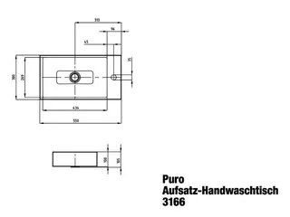 Kaldewei WB PURO AUFSATZ-HANDWASCHTISCH Mod. 3166,550x300mm,sm100,PEFF,AD,m. 1HL,oÜL – Bild 3