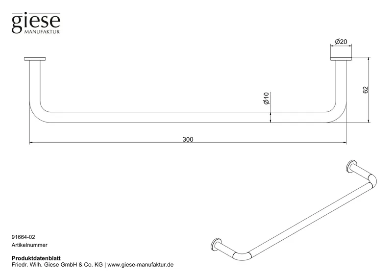Giese Handtuchbügel starre Ausführung L: 310 mm