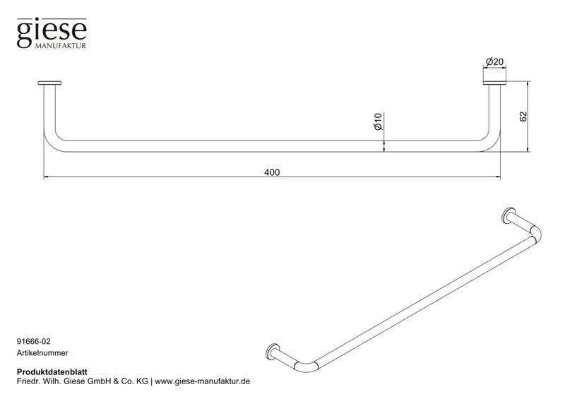 Giese Handtuchbügel starre Ausführung L: 410 mm