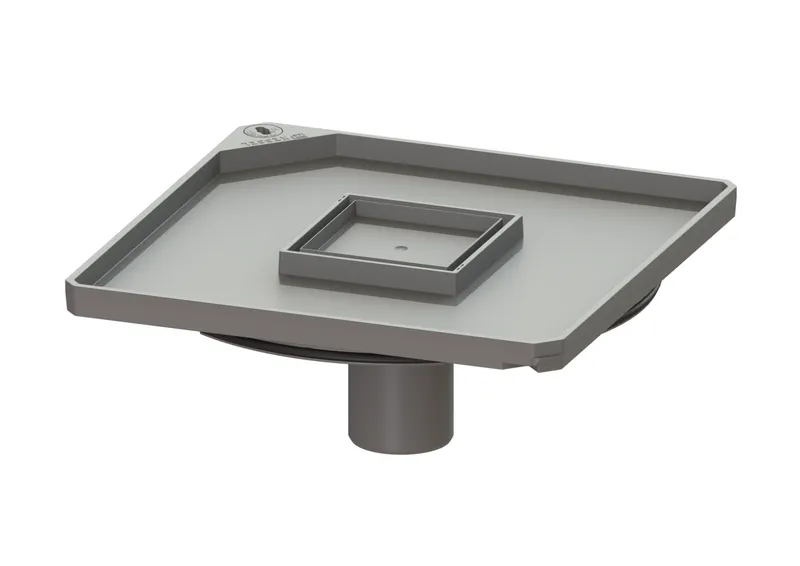 KESSEL-Abdeckplatte 366 x 366 mm m. Ablaufkörper flach, Multistop, befl.