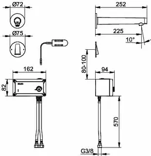 Keuco Elektronik-Waschtisch-Mischer IXMO 59517 Wandm. UP, rd. Ausl.225mm sw – Bild 2