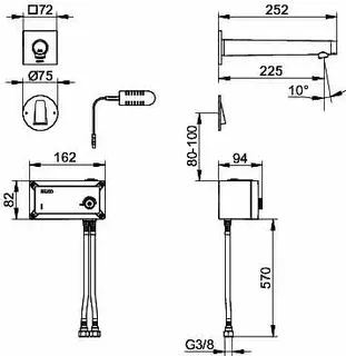 Keuco Elektronik-Waschtisch-Mischer IXMO 59517 Wandm. UP, eck. Ausl.225mm sw – Bild 2