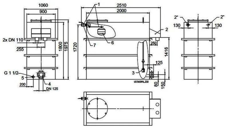 KSB Vorbehälter mit freiem Auslauf Vges 3200 l, Vnutz 2000 l, 2 x R 2"