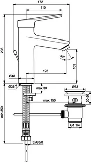 Ideal Standard Waschtisch-Armatur Ceraplus Grande ND m.Ablgarn. Ausld. 123mm Chrom – Bild 4