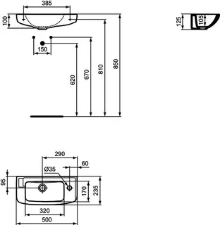 Ideal Standard Handwaschbecken Eurovit, 1 Hahnlochrechts, ohne Überlauf, 500x235x125mm, Weiß – Bild 2
