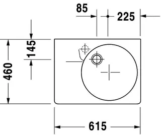 Duravit Design Classics Becken Scola 615 mm m.ÜL,m.HLB, 1 HL, Becken re., weiß – Bild 3