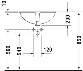 Duravit Einbauwaschtisch Santosa 510 mm EB v.unten, m.ÜL, o.HLB, weiß WG – Bild 5