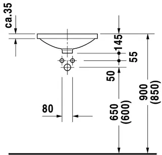 Duravit Einbauwaschtisch Architec 420 mm EB v.u.,o.ÜL,o.HLB,u.glasiert,weiß – Bild 3