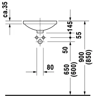 Duravit Einbauwaschtisch Architec 375 mm EB v.u.,o.ÜL,o.HLB,u.glasiert,weiß – Bild 3