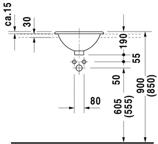 Duravit Einbauwaschtisch Architec 400 mm EB v.ob.,m.ÜL,o.HLB,u.glasiert,weiß – Bild 2