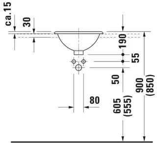 Duravit Einbauwaschtisch Architec 400 mm EB v.ob.,m.ÜL,o.HLB,u.glasiert,weiß – Bild 3