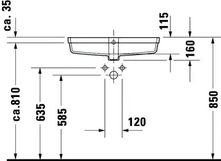 Duravit Einbauwaschtisch Vero Air 600 mm EB v.unten, m.ÜL, o.HLB, weiß – Bild 2