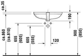 Duravit Einbauwaschtisch D-Code 560 mm EB v.unten, mit ÜL, ohne HLB, weiß – Bild 3