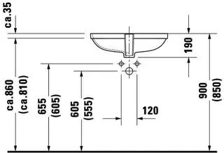 Duravit Einbauwaschtisch D-Code 560 mm EB v.unten, mit ÜL, ohne HLB, weiß – Bild 4