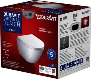 Duravit WC-Set wandhängend D-Neo, 480mm, weiß rimmless, Sitz mit Absenkautomatik