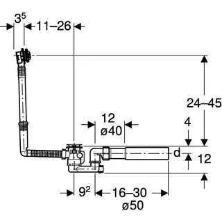 Geberit Badewannenablauf mit Ventilstopfen d52, mit Fertigbauset, DN40/50, chrg – Bild 5