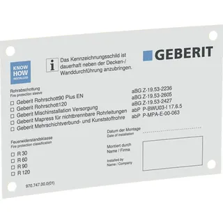 Geberit Kennzeichnungsschild für Rohrabschottungen