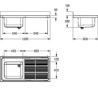 Aquarotter Gewerbespüle, MAXIMA, Edelstahl, 1200x382x600 mm, Tropfteil rechts – Bild 3