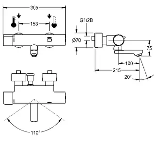 Aquarotter Wandbatterie, F5, elek., Thermostat, Schwenkauslauf, 215 mm, f. Netzteil – Bild 3