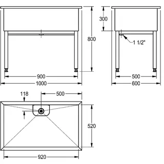 Aquarotter Werkraumbecken, SIRIUS, Edelstahl, 1000x800x600 mm, Unterbau – Bild 3