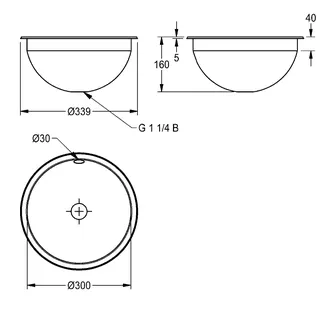 Aquarotter Rundbecken, RONDO, Edelstahl, 340x142 mm, Überlauf, seidenmatt – Bild 3