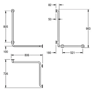 Aquarotter Wandhandlauf, CONTINA, Edelstahl, f. Ecken, 806x983x726 mm, Ausf. rechts – Bild 3