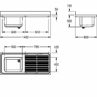 Aquarotter Gewerbespüle, MAXIMA, Edelstahl, 1400x432x600 mm, Tropfteil rechts – Bild 3