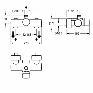 Aquarotter Wandbatterie, F5, hydr., Mischer, für Bogen/Duschrohr – Bild 3