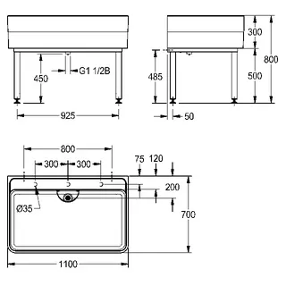 Aquarotter Werkraumbecken, SIRIUS, MIRANIT, 1100x800x700 mm, Unterbau – Bild 3
