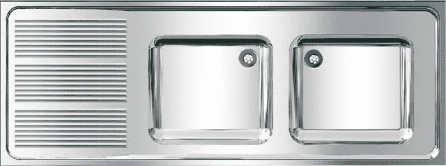 Aquarotter Gewerbespüle, MAXIMA, Edelstahl, 2 Becken, 1600x382x600 mm, Tropfteil links