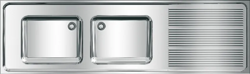 Aquarotter Gewerbespüle, MAXIMA, Edelstahl, 2 Becken, 2000x432x600 mm, Tropfteil rechts