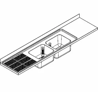 Aquarotter Gewerbespüle, MAXIMA, Edelstahl, 2 Becken, 2600x432x600 mm, Tropfteil links – Bild 2