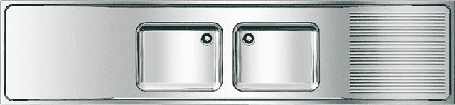 Aquarotter Gewerbespüle, MAXIMA, Edelstahl, 2 Becken, 2600x432x600 mm, Tropfteil rechts