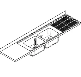 Aquarotter Gewerbespüle, MAXIMA, Edelstahl, 2 Becken, 2600x432x600 mm, Tropfteil rechts – Bild 2