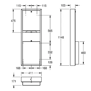 Aquarotter Papier-Abfall-Kombi, RODAN, Edst., 411x1148x171 mm, Aufputz, ca. 23 l – Bild 3